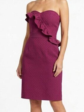 Kensie "Plum Candy" Dot Jacquard Strapless Ruffle Front Dress NEW- Sz. 8